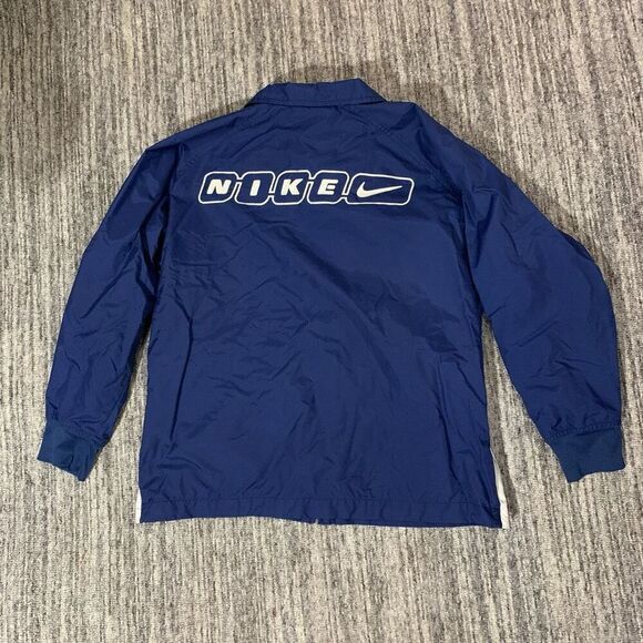 Vintage Nike Swoosh Juniors Size 12 Full Zip Front Track Jacket Blue Big Logo‎ - Picture 1 of 7